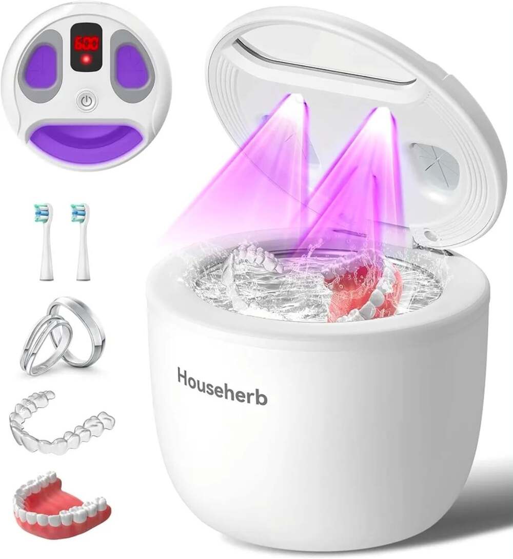 Househerb Ultrasonic Retainer Cleaner, Dental Cleaning Pod for Denture and Mouth